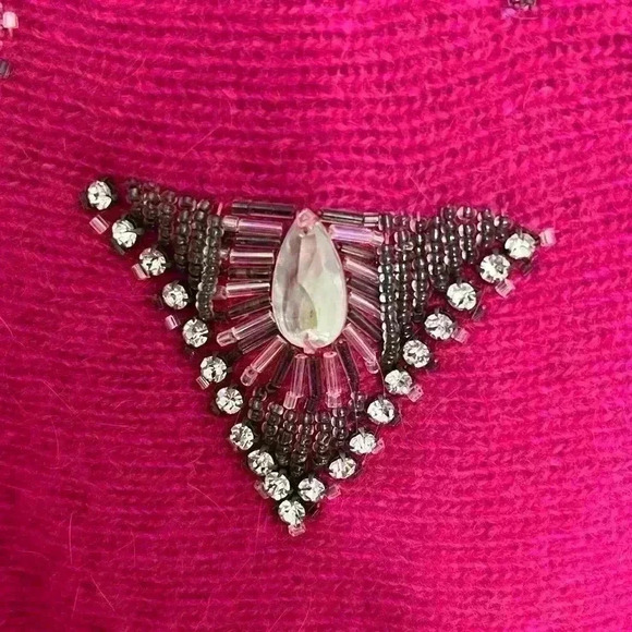 VINTAGE CEDARS Fuchsia Lambs Wool Blend Dolman Sleeve Crew neck Sweater | size L - Picture 4 of 11